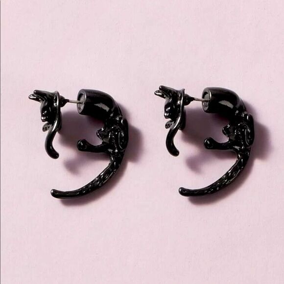 Y2K Goth Halloween Witch Black Cat Earring Jackets - Picture 1 of 4